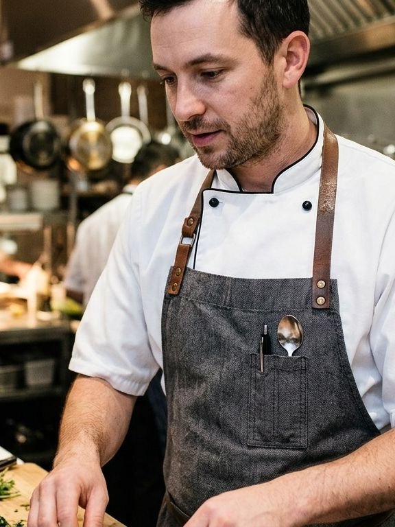 Veste de chef blanche et tablier gris